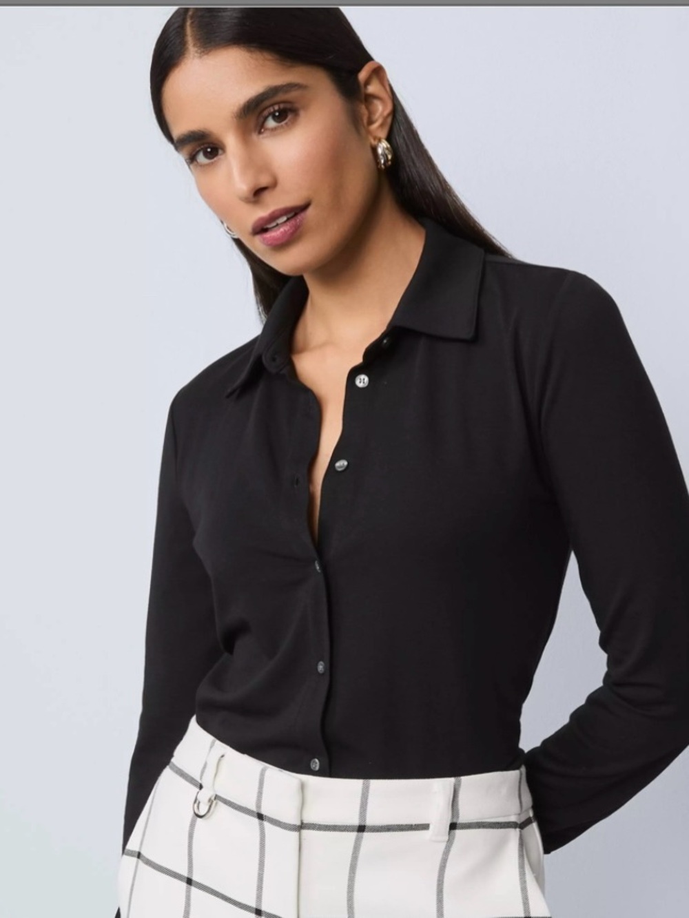 ANN TAYLOR Black Button Down Long Sleeve Shirt